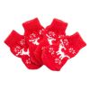 4 Pcs Christmas Red Elk Dog Knitted Pet Socks Cartoon Cute Puppy Cat Socks Dog Foot Covers Poodle Teddy Socks