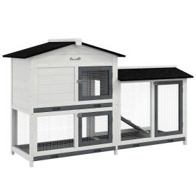 PawHut 62" Rabbit Hutch, Wooden Bunny Hutch, Guinea Pig Cage, Small Animal Enclosure with Run Area, Removable Tray, Asphalt Roof