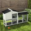 PawHut 62" Rabbit Hutch, Wooden Bunny Hutch, Guinea Pig Cage, Small Animal Enclosure with Run Area, Removable Tray, Asphalt Roof