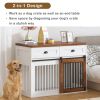 Heavy-Duty Dual-Door Dog Crate House with Storage Drawer - White & Walnut