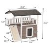 2-Tier Outdoor Wooden Dog House, Weatherproof Dog Hutch with A Large Balcony, Sisal Scratching Pad Ladder, Gift for Pets, Gray and White