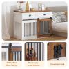 Heavy-Duty Dual-Door Dog Crate House with Storage Drawer - White & Walnut