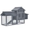 PawHut 59" Small Wooden Chicken coop Hen House Poultry Cage for Outdoor Backyard with 2 Doors, Nesting Box and Removable Tray, Gray