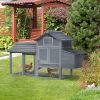 PawHut 59" Small Wooden Chicken coop Hen House Poultry Cage for Outdoor Backyard with 2 Doors, Nesting Box and Removable Tray, Gray