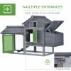 PawHut 59" Small Wooden Chicken coop Hen House Poultry Cage for Outdoor Backyard with 2 Doors, Nesting Box and Removable Tray, Gray