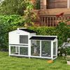 PawHut 62" Rabbit Hutch, Wooden Bunny Hutch, Guinea Pig Cage, Small Animal Enclosure with Run Area, Removable Tray, Asphalt Roof