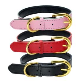 Genuine Leather Dog Collar; Wide Dog Collar; Soft Padded Breathable Adjustable Tactical Waterproof Pet Collar (colour: Powder, Specification (L * W): M 42*2.0cm)