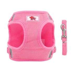 dog Harnesses and dog leash set; New dog leash corduroy breathable dog chest strap reflective pet chest strap walking dog rope set (colour: pink, Specification (L * W): L)