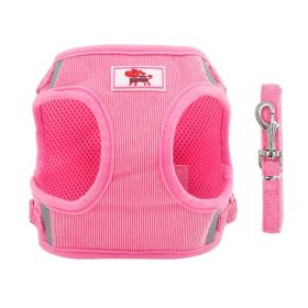 dog Harnesses and dog leash set; New dog leash corduroy breathable dog chest strap reflective pet chest strap walking dog rope set (colour: pink, Specification (L * W): XL)