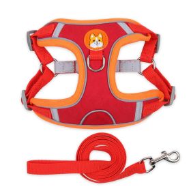 dog Harnesses and dog leash set; Pet Chest Strap Vest Dog Strap Small Dog Rope Wholesale Reflective Dog Towing Rope (colour: Red, Specification (L * W): L)