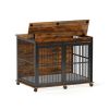 Furniture dog crate sliding iron door dog crate with mat. (Rustic Brown,43.7''W x 30''D x 33.7''H).